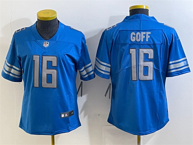 Personalized Women’s Detroit Lions #16 Jared Goff Blue Limited Stitched Football Jersey(Run Smaller)