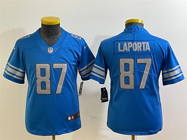 Personalized Women’s Detroit Lions #87 Sam LaPorta Blue Limited Stitched Football Jersey(Run Smaller)