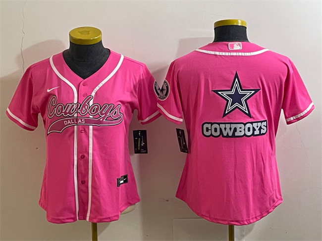 Personalized Women’s Dallas Cowboys Pink Team Big Logo With Patch Cool Base Stitched Baseball Jersey(Run Small)