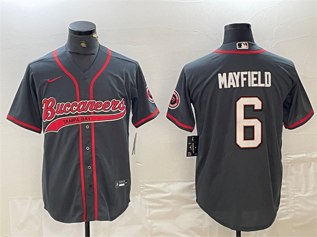Personalized Men’s Tampa Bay Buccaneers #6 Baker Mayfield Grey Cool Base Stitched Baseball Jersey