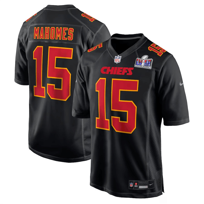 Personalized Men’s Kansas City Chiefs #15 Patrick Mahomes Black 2024 Super Bowl LVIII Patch Limited Stitched Game Jersey