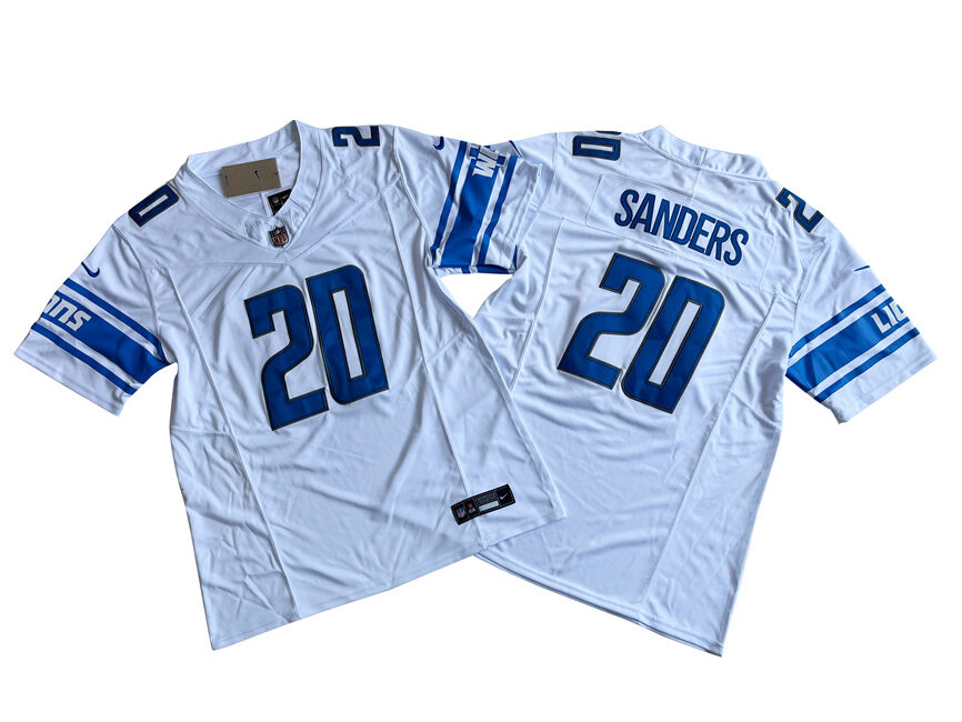 Personalized Men’s Detroit Lions #20 Barry Sanders White 2023 F.U.S.E. Untouchable Limited Stitched Jersey