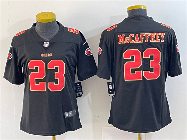 Personalized Women’s San Francisco 49ers #23 Christian McCaffrey Black Stitched Jersey(Run Small)