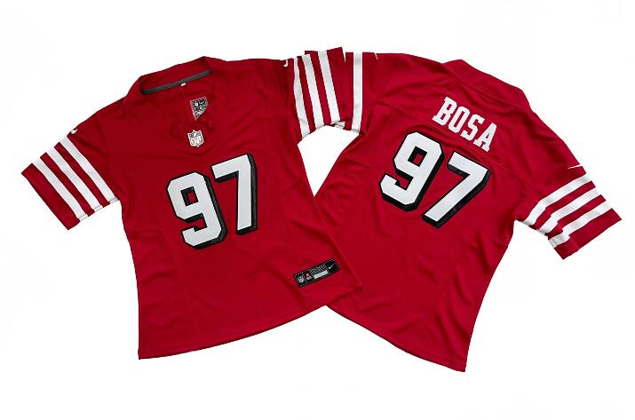 Personalized Women’s San Francisco 49ers #97 Nick Bosa New Red 2023 F.U.S.E. Stitched Football Jersey(Run Small)