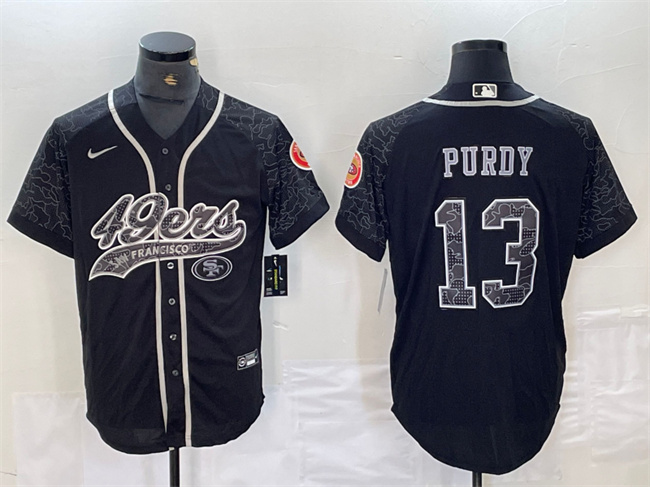 Personalized Men’s San Francisco 49ers #13 Brock Purdy Black Reflective With Patch Cool Base Stitched Baseball Jersey