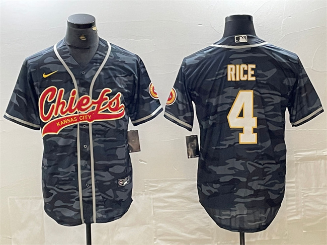 Personalized Men’s Kansas City Chiefs #4 Rashee Rice Grey Camo Cool Base Stitched Baseball Jersey