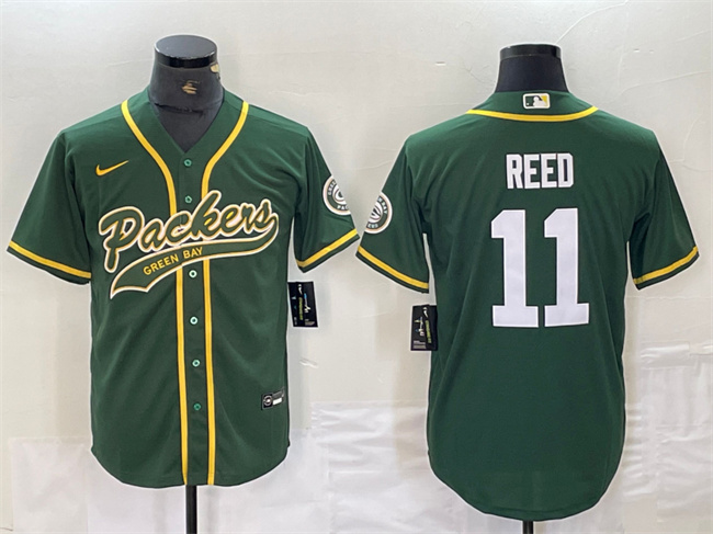Personalized Men’s Green Bay Packers #11 Jayden Reed Green Cool Base Stitched Baseball Jersey