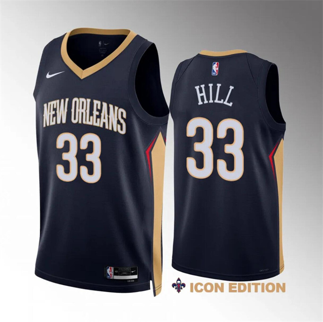 Personalized Men’s New Orleans Pelicans #33 Malcolm Hill Navy Icon Edition Stitched Basketball Jersey