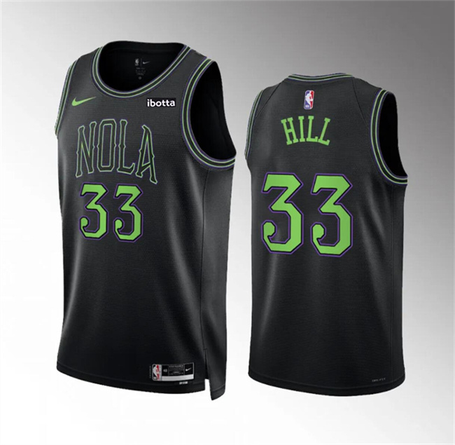 Personalized Men’s New Orleans Pelicans #33 Malcolm Hill Black City Edition Stitched Basketball Jersey
