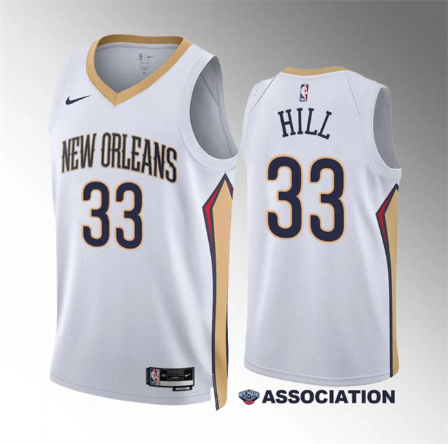 Personalized Men’s New Orleans Pelicans #33 Malcolm Hill White Association Edition Stitched Basketball Jersey