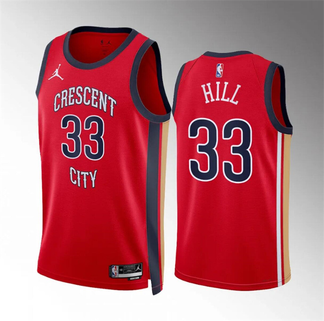 Personalized Men’s New Orleans Pelicans #33 Malcolm Hill Red 2022 23 Statement Edition Stitched Basketball Jersey