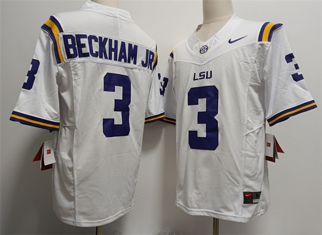 Personalized Men’s LSU Tigers #3 Odell Beckham Jr White 2023 F.U.S.E Stitched Baseball Jersey