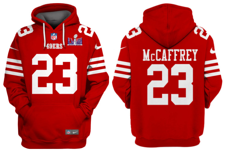 Personalized Men’s San Francisco 49ers #23 Christian McCaffrey Red Super Bowl LVIII Alternate Pullover Hoodie
