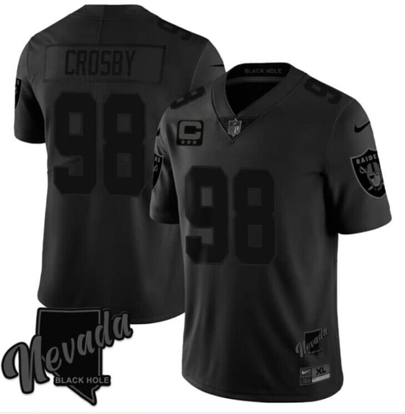 Personalized Men’s Las Vegas Raiders #98 Maxx Crosby Balck 3-Star C Patch Untouchable Stitched Football Jersey
