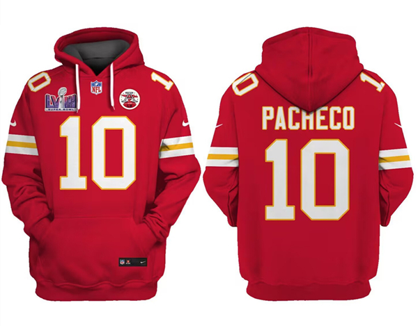Personalized Men’s Kansas City Chiefs #10 Isiah Pacheco Red Super Bowl LVIII Patch Pullover Hoodie