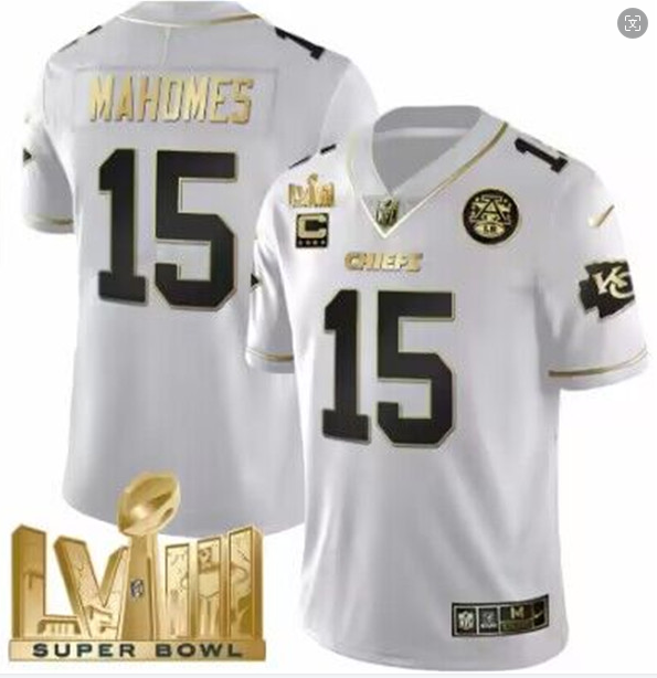 Personalized Men’s Patrick Mahomes #15 Kansas City Chiefs White Super Bowl LIV Golden Edition Jersey