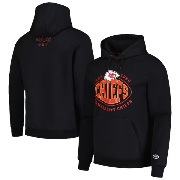 Personalized Men’s Kansas City Chiefs Black Touchback Pullover Hoodie