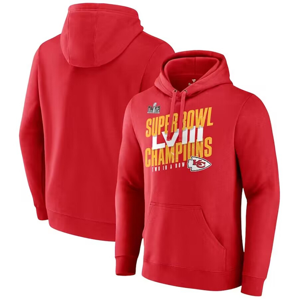 Personalized Men’s Kansas City Chiefs Red Super Bowl LVIII Champions Iconic Victory Pullover Hoodie
