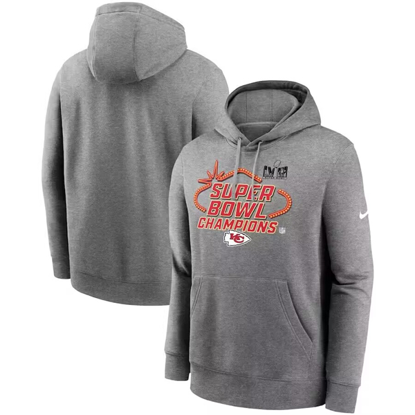 Personalized Men’s Kansas City Chiefs Gray Super Bowl LVIII Champions Locker Room Trophy Collection Club Pullover Hoodie