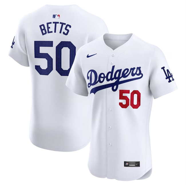 Personalized Men’s Men’s Los Angeles Dodgers #50 Mookie Betts White 2024 Home Elite Stitched Jersey