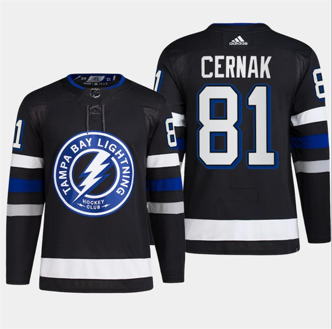 Personalized Men’s Tampa Bay Lightning #81 Erik Cernak Black Alternate Premier Breakaway Stitched Jersey