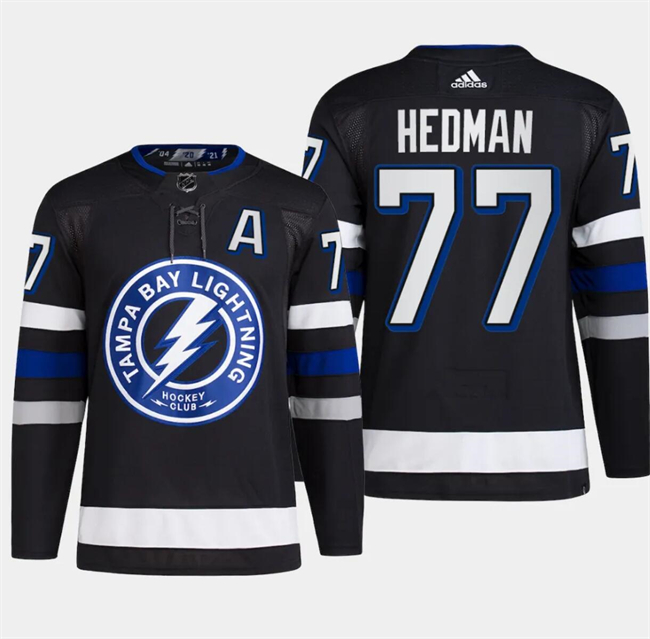 Personalized Men’s Tampa Bay Lightning #77 Victor Hedman Black Alternate Premier Breakaway Stitched Jersey