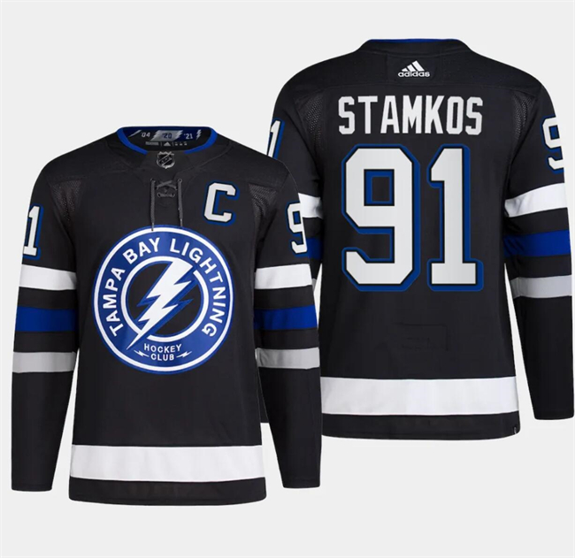 Personalized Men’s Tampa Bay Lightning #91 Steven Stamkos Black Alternate Premier Breakaway Stitched Jersey