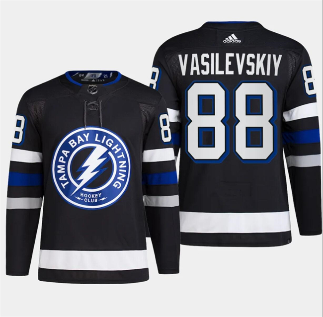 Personalized Men’s Tampa Bay Lightning #88 Andrei Vasilevskiy Black Alternate Premier Breakaway Stitched Jersey