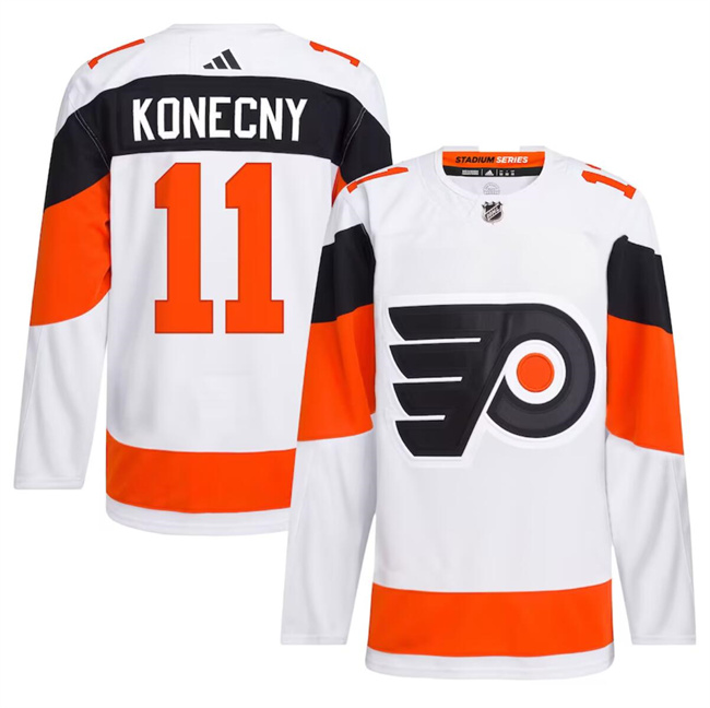 Personalized Men’s Philadelphia Flyers #11 Travis Konecny White 2024 Stadium Series Stitched Jersey