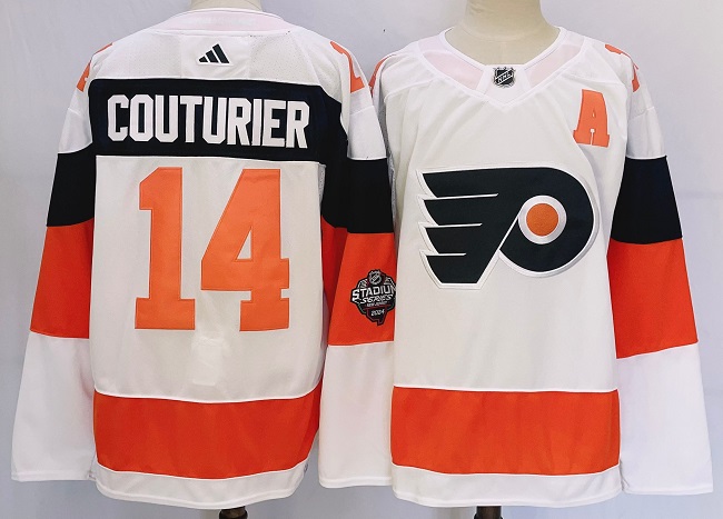 Personalized Men’s Philadelphia Flyers #14 Sean Couturier White 2023-2024 Stadium Series Stitched Jersey