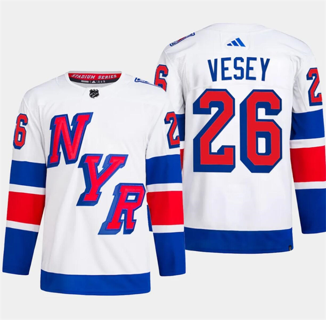 Personalized Men’s New York Rangers #26 Jimmy Vesey White 2024 Stadium Series Stitched Jersey