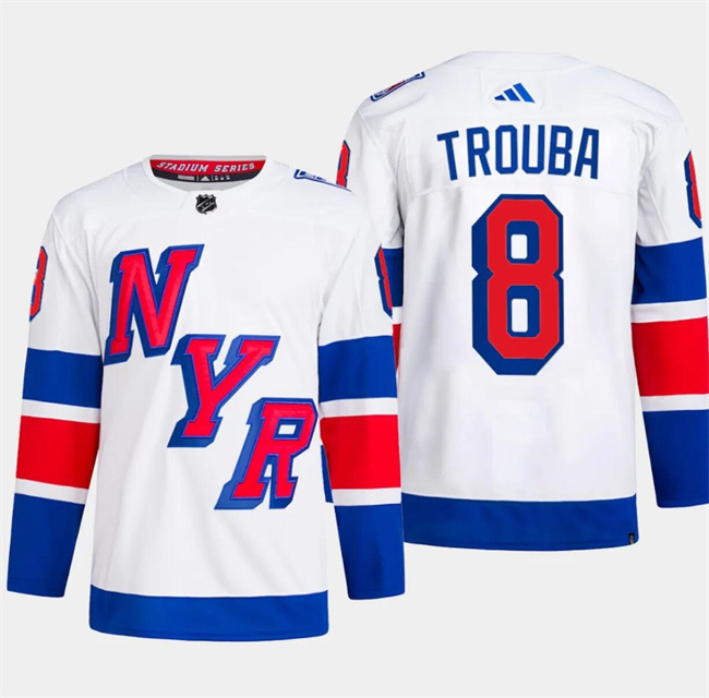 Personalized Men’s New York Rangers #8 Jacob Trouba White 2024 Stadium Series Stitched Jersey