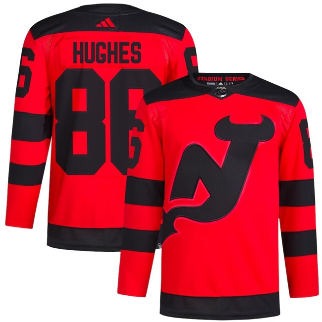 Personalized Men’s New Jersey Devils #86 Jack Hughes Red 2023-2024 Stadium Series Stitched Jersey