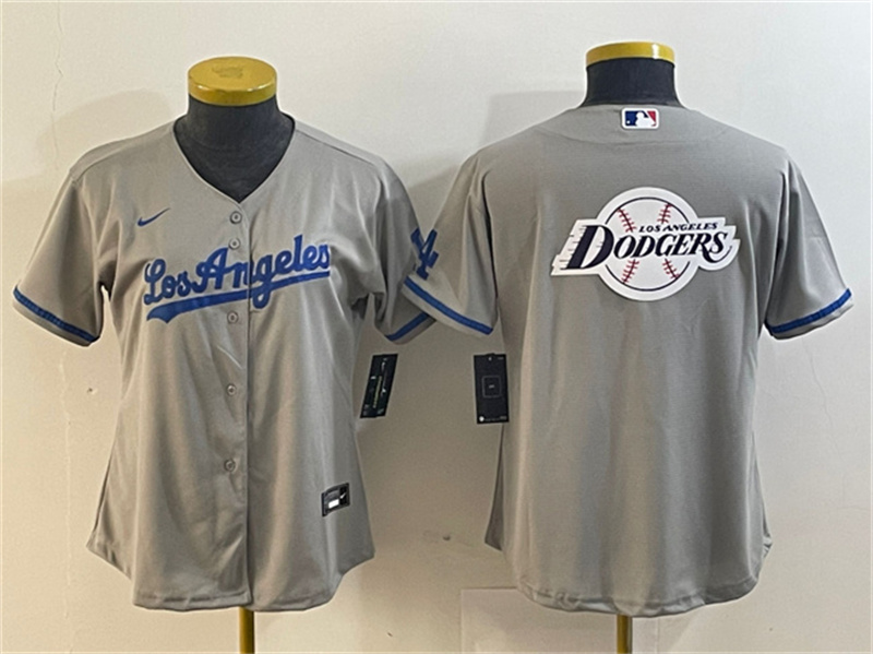 Personalized Women’s Los Angeles Dodgers Grey Team Big Logo Stitched Jersey(Run Small)