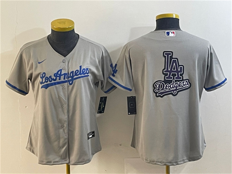 Personalized Women’s Los Angeles Dodgers Grey Team Big Logo Stitched Jersey(Run Small)s