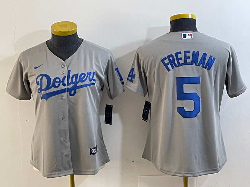 Personalized Women’s Los Angeles Dodgers #5 Freddie Freeman Grey Stitched Jersey(Run Small)
