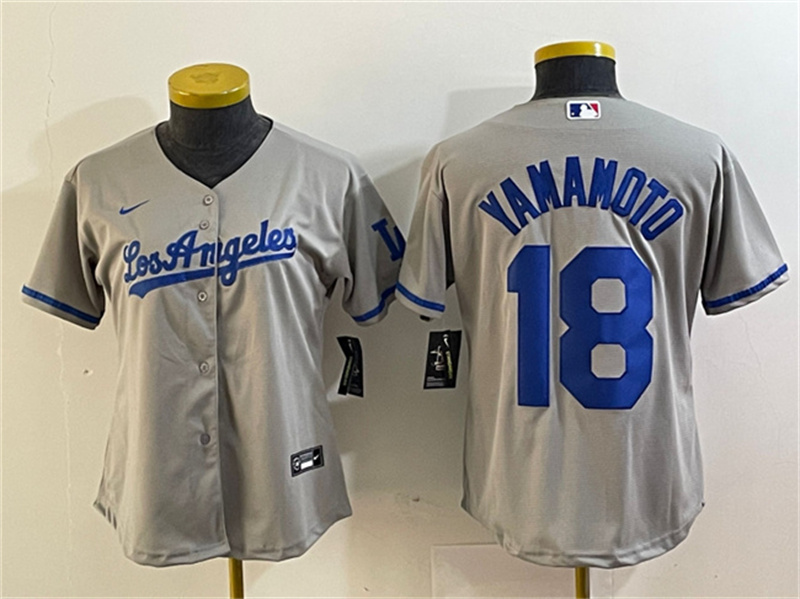 Personalized Women’s Los Angeles Dodgers #18 Yoshinobu Yamamoto Grey Stitched Jersey(Run Small)