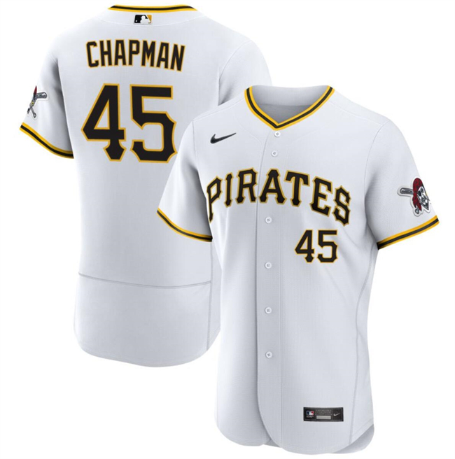Personalized Men’s Pittsburgh Pirates #45 Aroldis Chapman White Flex Base Stitched Jersey