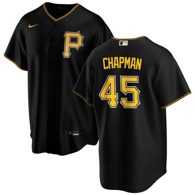 Personalized Men’s Pittsburgh Pirates #45 Aroldis Chapman Black Cool Base Stitched Baseball Jersey