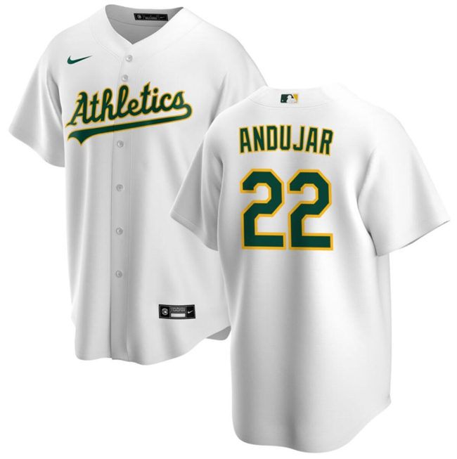 Personalized Men’s Oakland Athletics #22 Miguel Andujar White Cool Base Stitched Jersey