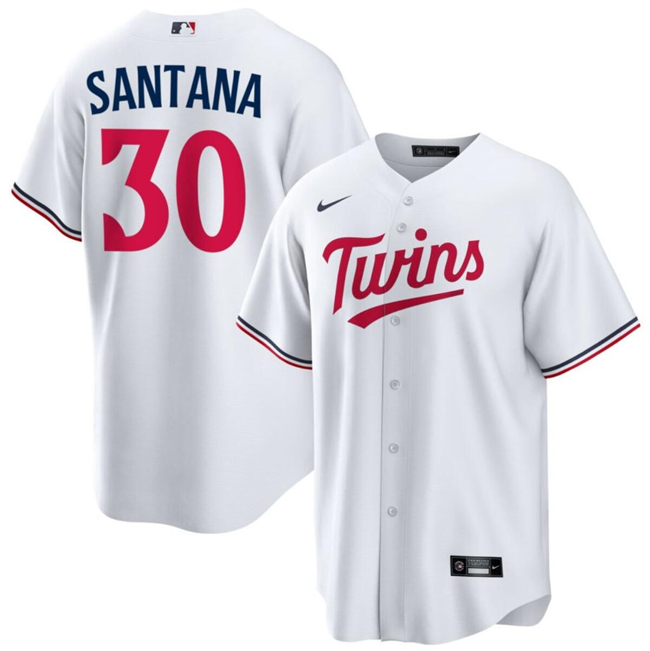 Personalized Men’s Minnesota Twins #30 Carlos Santana White Cool Base Stitched Baseball Jersey