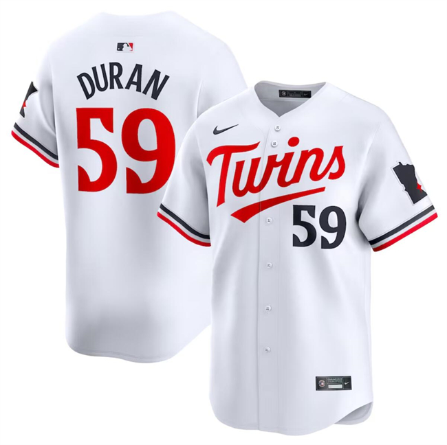 Personalized Men’s Minnesota Twins #59 Jhoan Duran White 2024 Home Limited Cool Base Stitched Baseball Jersey