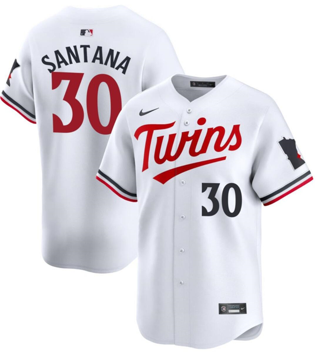 Personalized Men’s Minnesota Twins #30 Carlos Santana White 2024 Home Limited Cool Base Stitched Baseball Jersey
