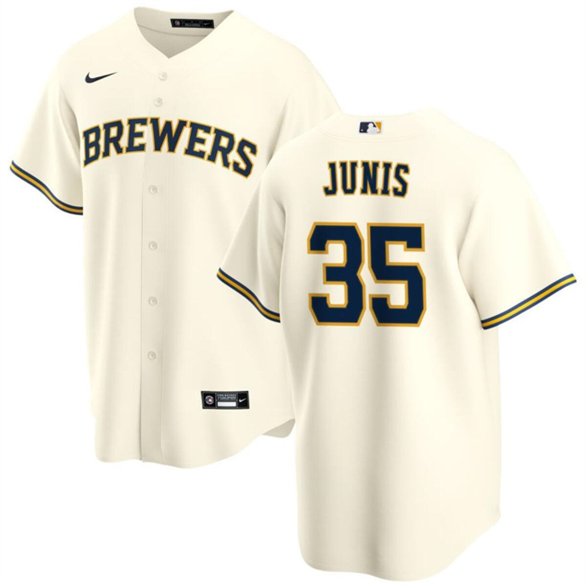 Personalized Men’s Milwaukee Brewers #35 Jakob Junis Cream Cool Base Stitched Jersey