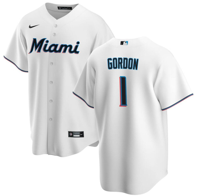 Personalized Men’s Miami Marlins #1 Nick Gordon White Cool Base Stitched Baseball Jersey
