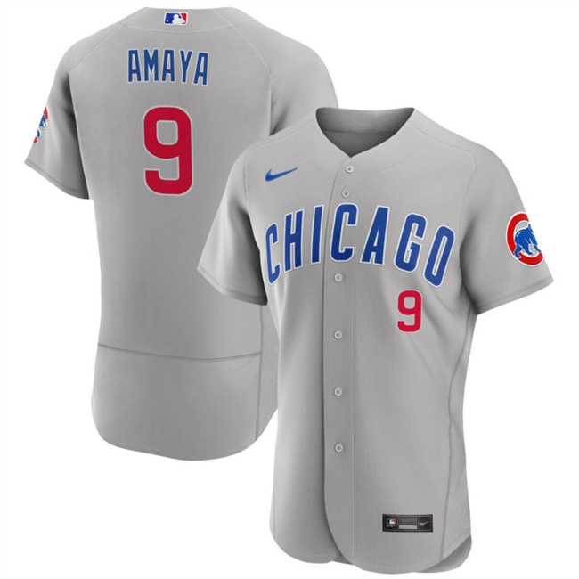 Personalized Men’s Chicago Cubs #9 Miguel Amaya Grey Flex Base Stitched Baseball Jersey