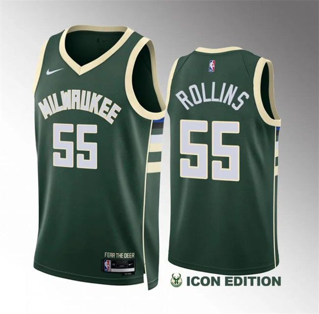 Personalized Men’s Milwaukee Bucks #55 Ryan Rollins Green Icon Edition Stitched Basketball Jersey