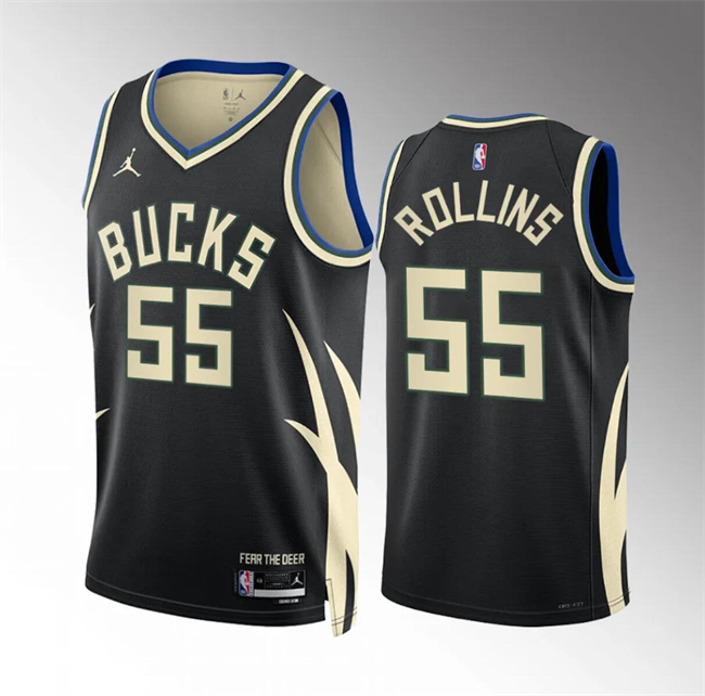 Personalized Men’s Milwaukee Bucks #55 Ryan Rollins Black Statement Edition Stitched Basketball Jersey