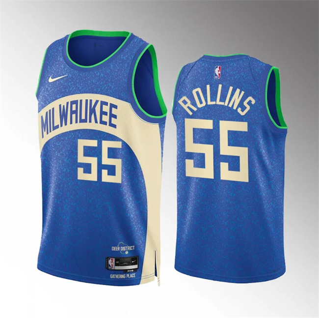 Personalized Men’s Milwaukee Bucks #55 Ryan Rollins 2023 24 Blue City Edition Stitched Basketball Jersey