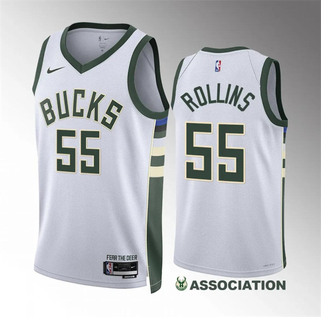 Personalized Men’s Milwaukee Bucks #55 Ryan Rollins White Association Edition Stitched Basketball Jersey